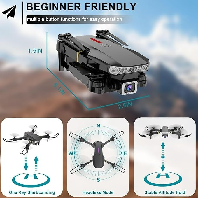 E99 Foldable Drone with 8K Dual Camera, Obstacle Avoidance, Altitude Hold, One-Key Takeoff, WiFi FPV – Ideal for Beginners & Kids