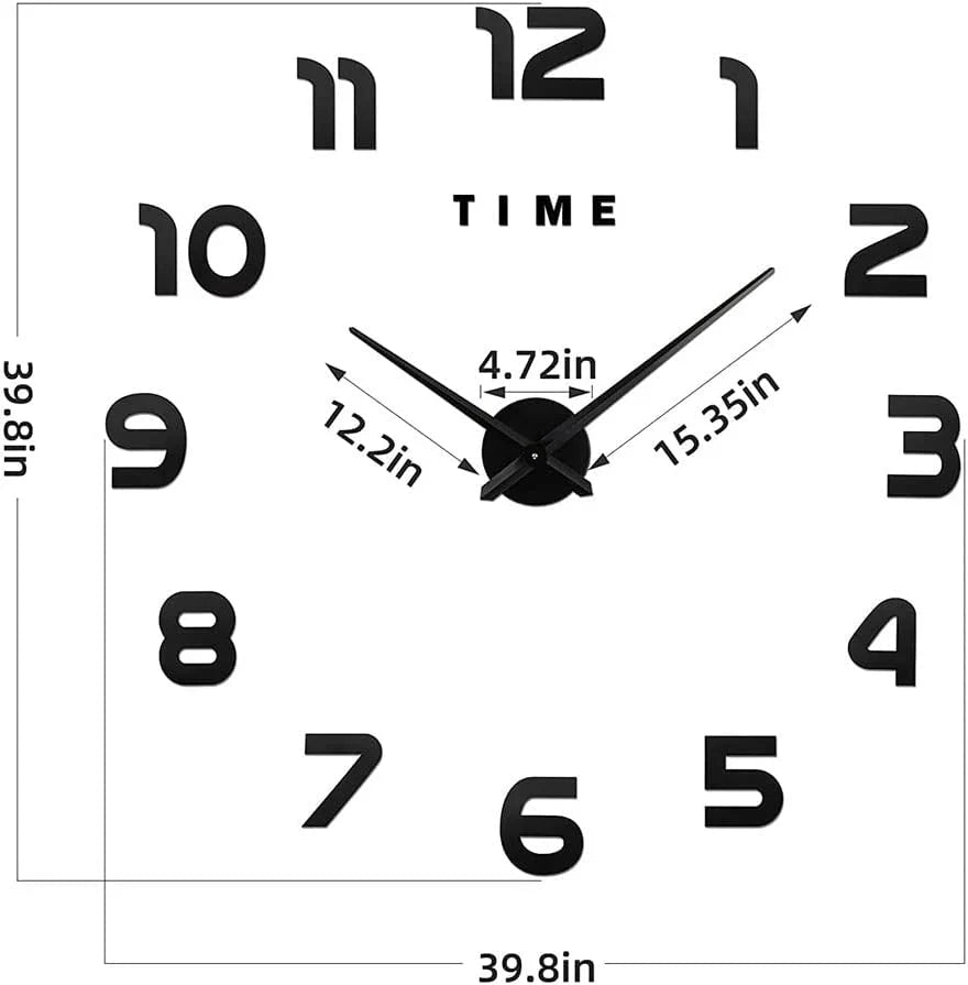 3D CLOCK MODREN FRAMELESS SELF ADHESIVE ACRYLIC STICKER