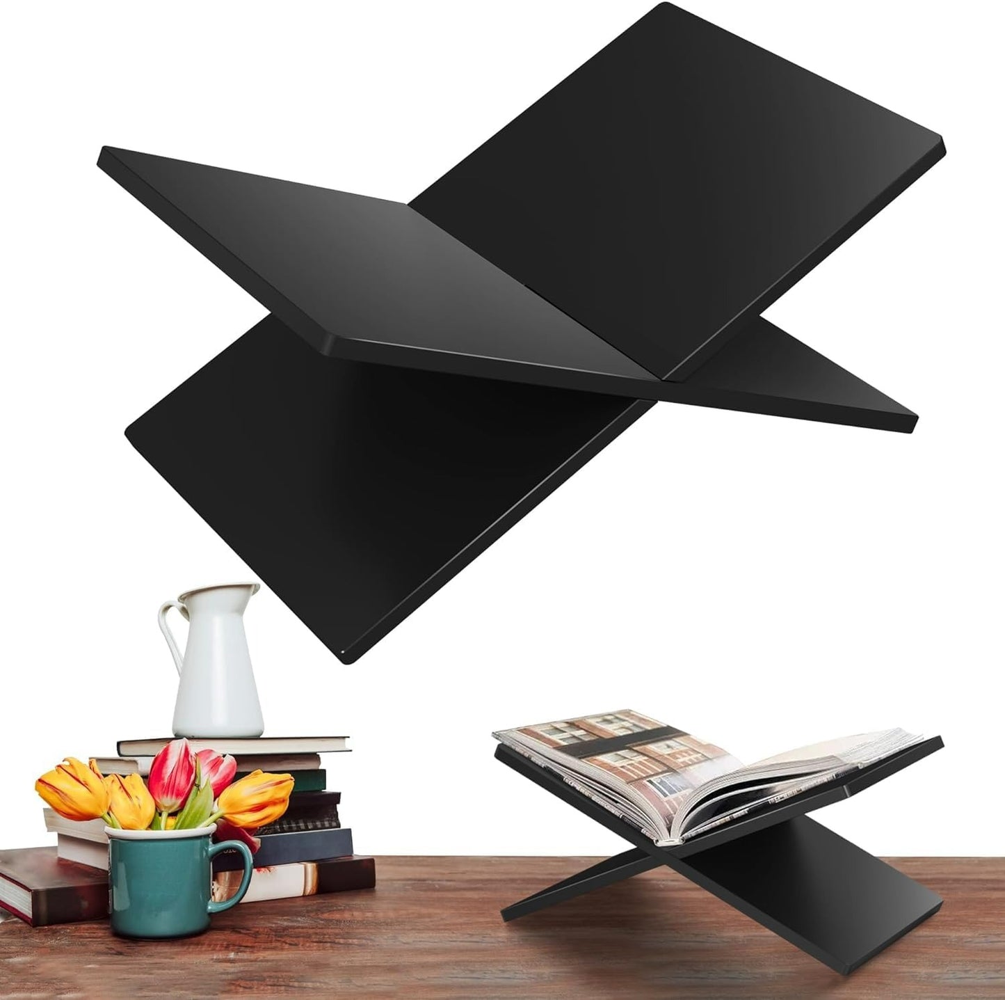 Azonee Acrylic Cookbook/Magazine Stand – 6″×11″×6″ Clear Adjustable Book & Recipe Holder