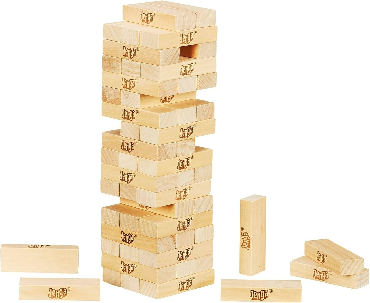 Hasbro Gaming Classic Jenga Game – 54 Hardwood Blocks, Stack & Pull Tower Game for 2+ Players, Ages 6+