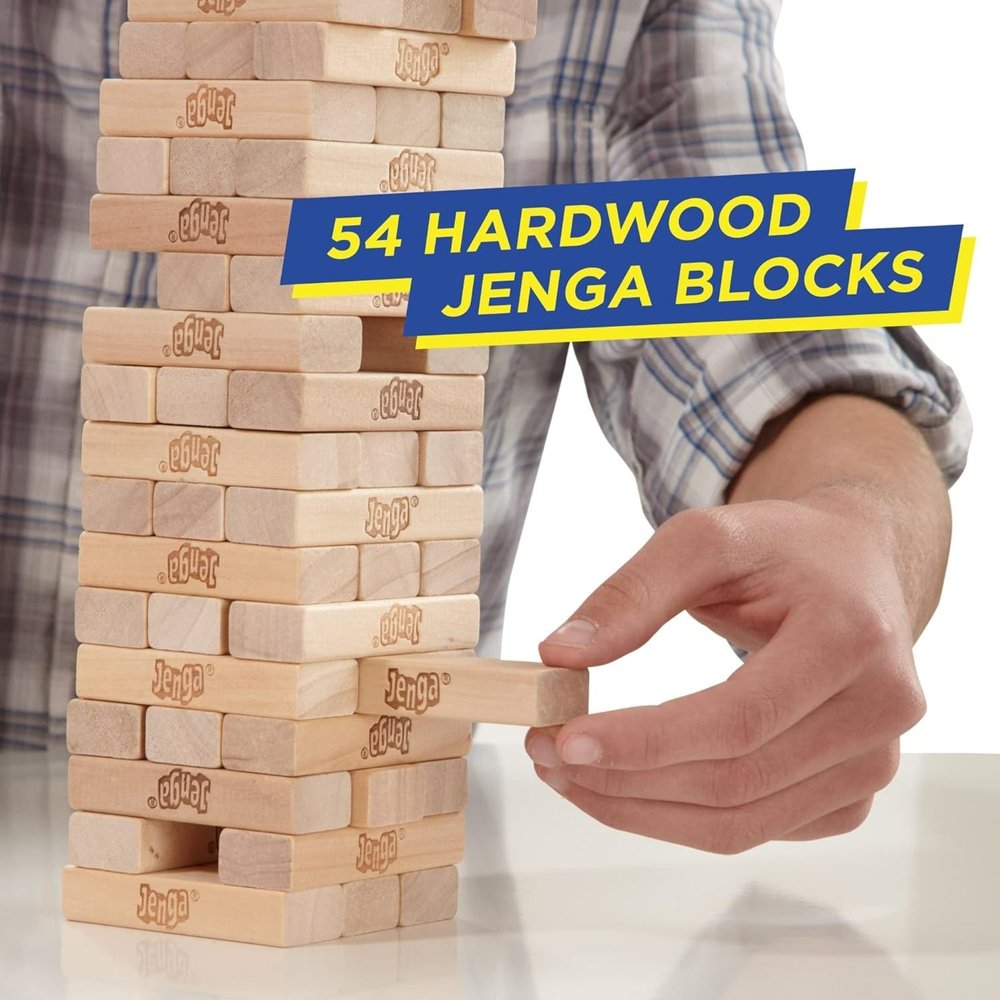 Hasbro Gaming Classic Jenga Game – 54 Hardwood Blocks, Stack & Pull Tower Game for 2+ Players, Ages 6+