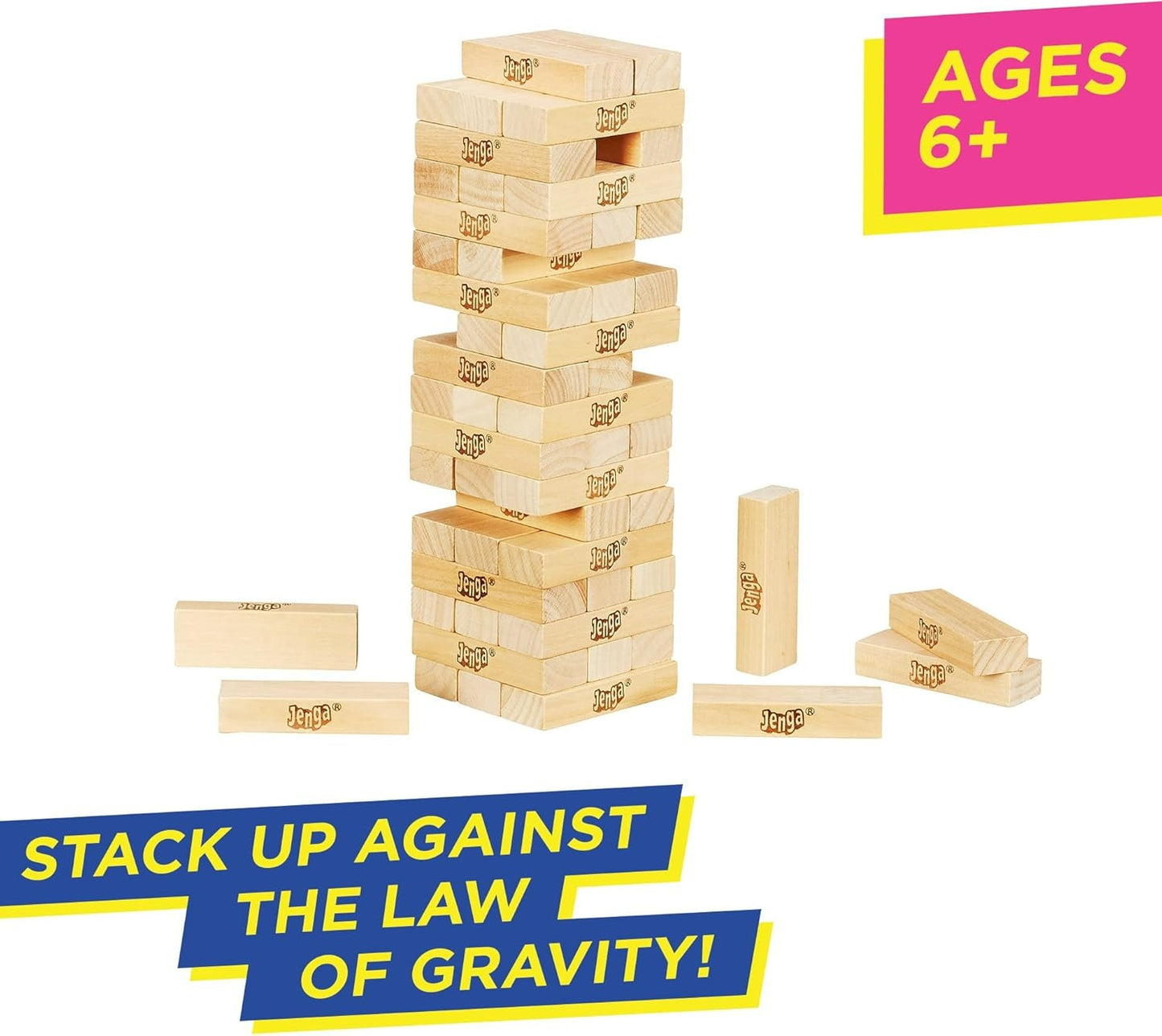 Hasbro Gaming Classic Jenga Game – 54 Hardwood Blocks, Stack & Pull Tower Game for 2+ Players, Ages 6+