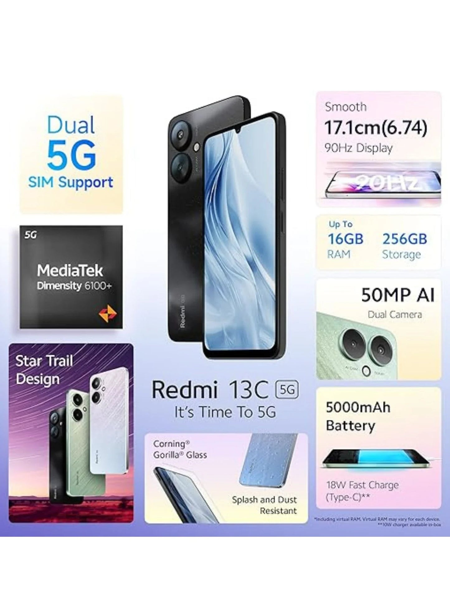 Redmi 13C (Black, 6GB RAM, 128GB Storage)