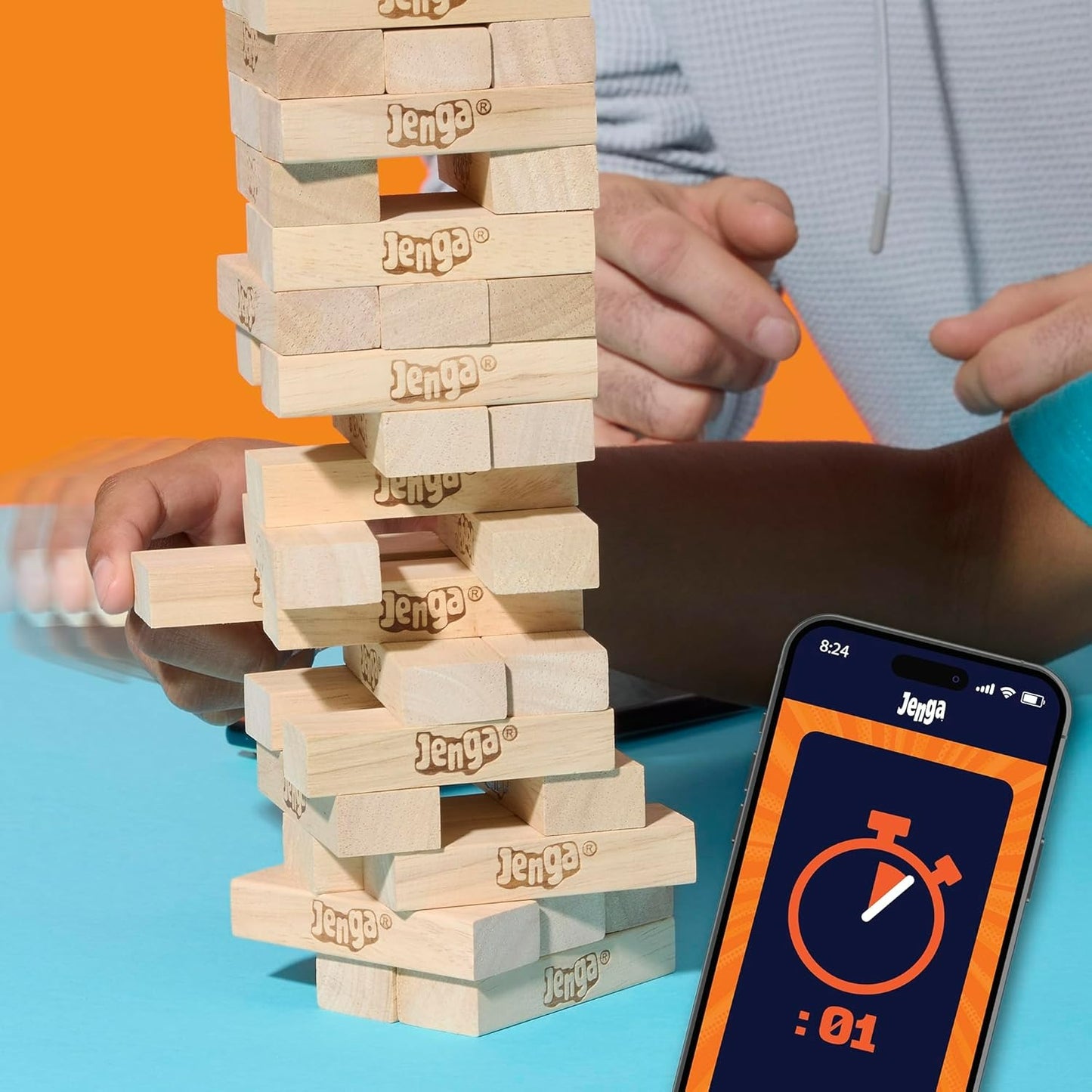 Hasbro Gaming Classic Jenga Game – 54 Hardwood Blocks, Stack & Pull Tower Game for 2+ Players, Ages 6+