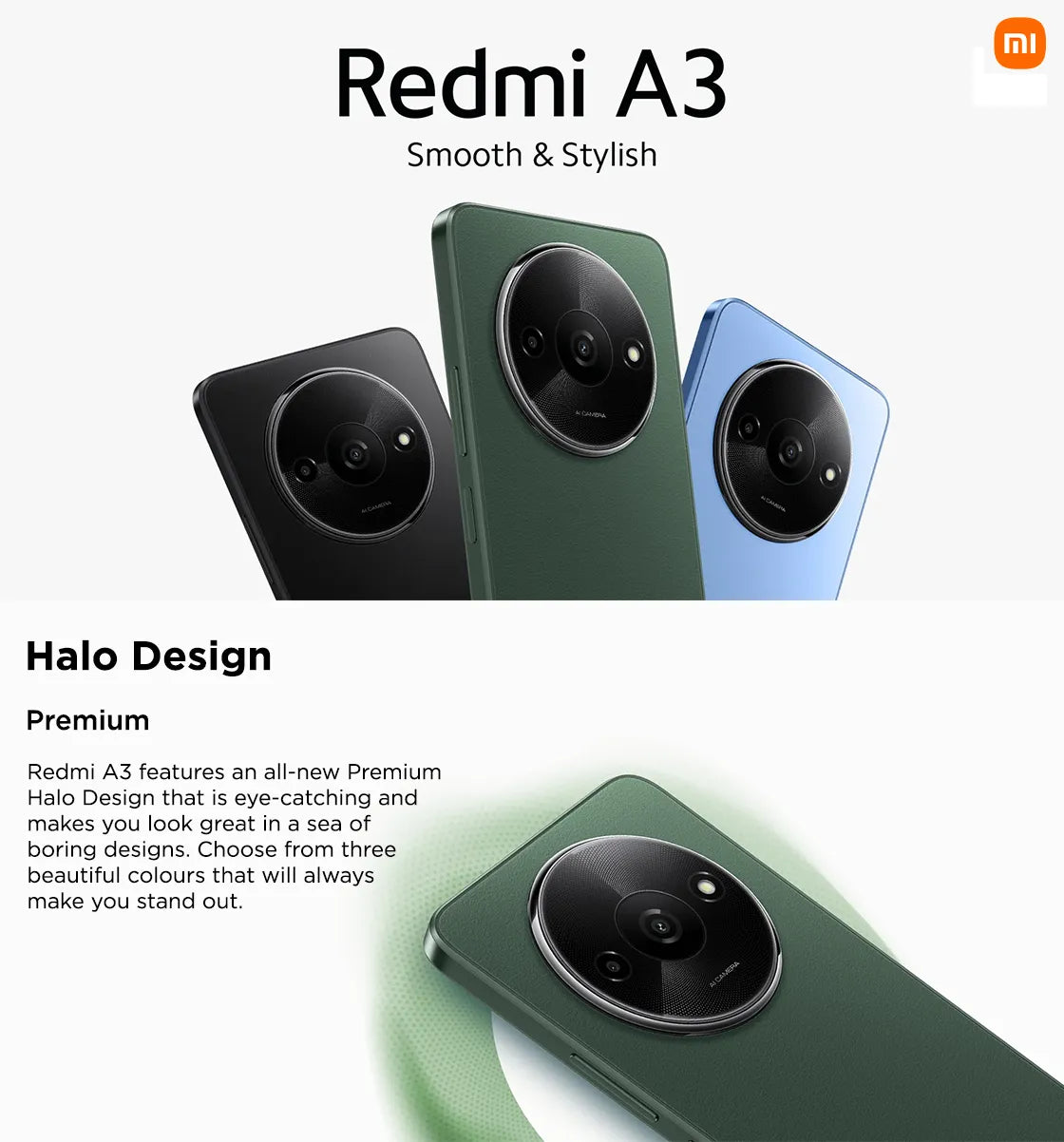 Xiaomi Redmi A3 4G Dual SIM Forest Green – 4GB RAM, 128GB Storage (Global Version)