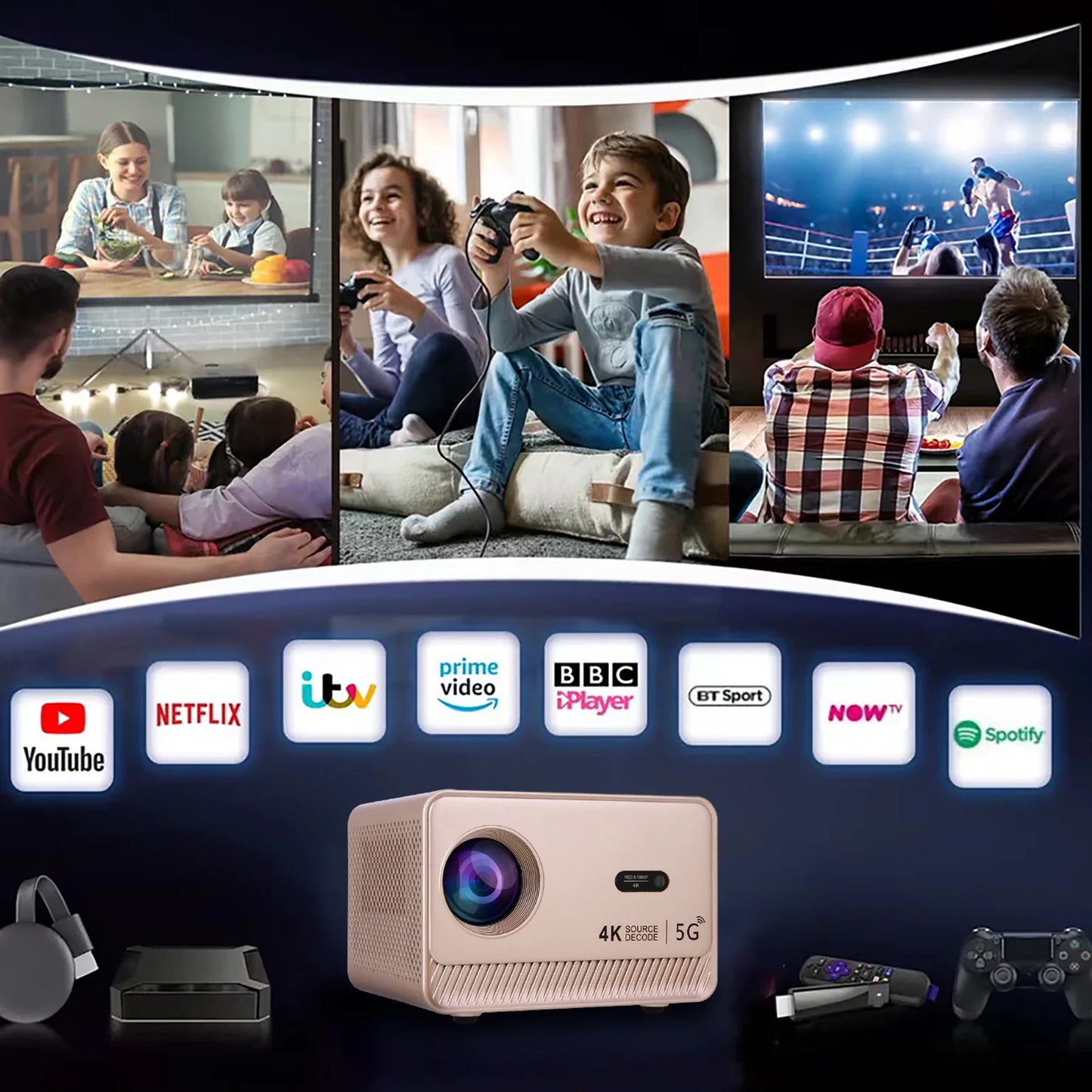 AH-Q96-E450 Android 13 Smart Projector – 1080p Resolution with 4K Source Decoding