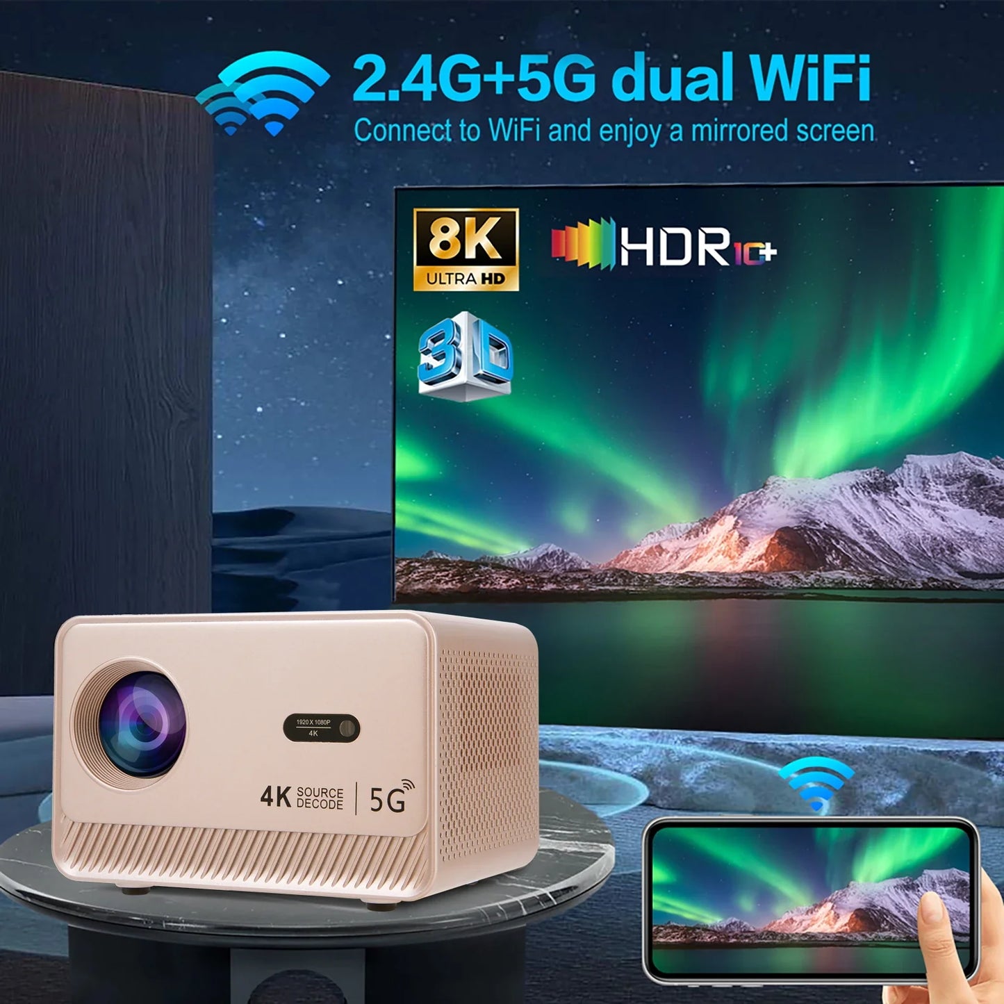 AH-Q96-E450 Android 13 Smart Projector – 1080p Resolution with 4K Source Decoding