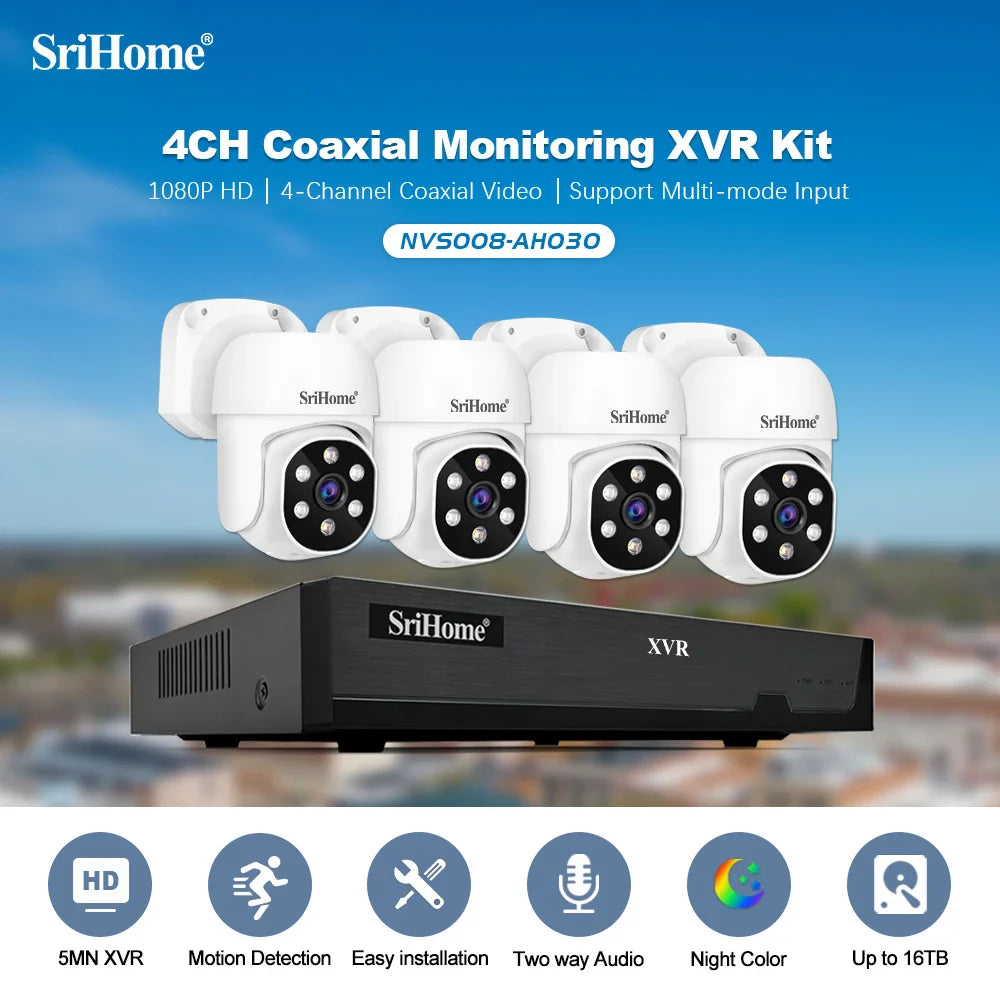 4CH XVR Surveillance System 1080P Real-Time Monitoring Multi-Mode Input AH-SriHome