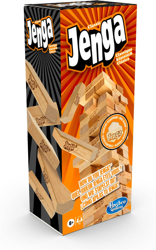 Hasbro Gaming Classic Jenga Game – 54 Hardwood Blocks, Stack & Pull Tower Game for 2+ Players, Ages 6+